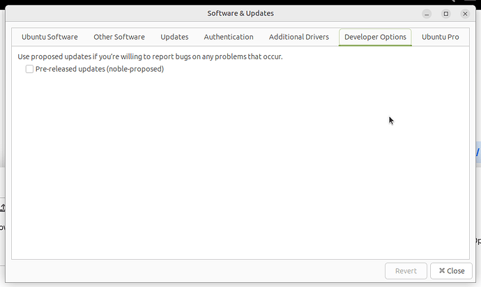 Software & Updates - Developer Options tab