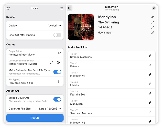 Screenshot of the main window of Laser